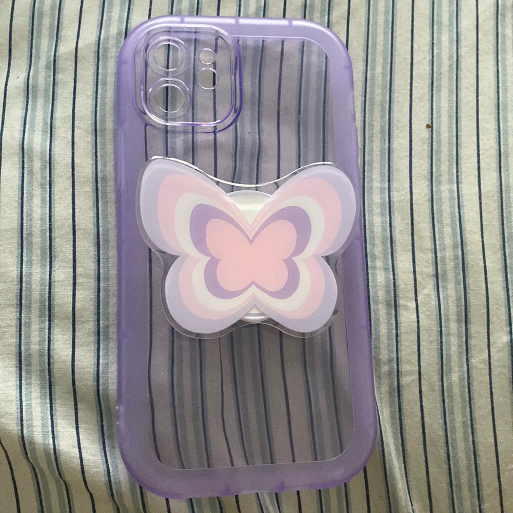 Butterfly popsocket with transparent purple iPhone 11 case